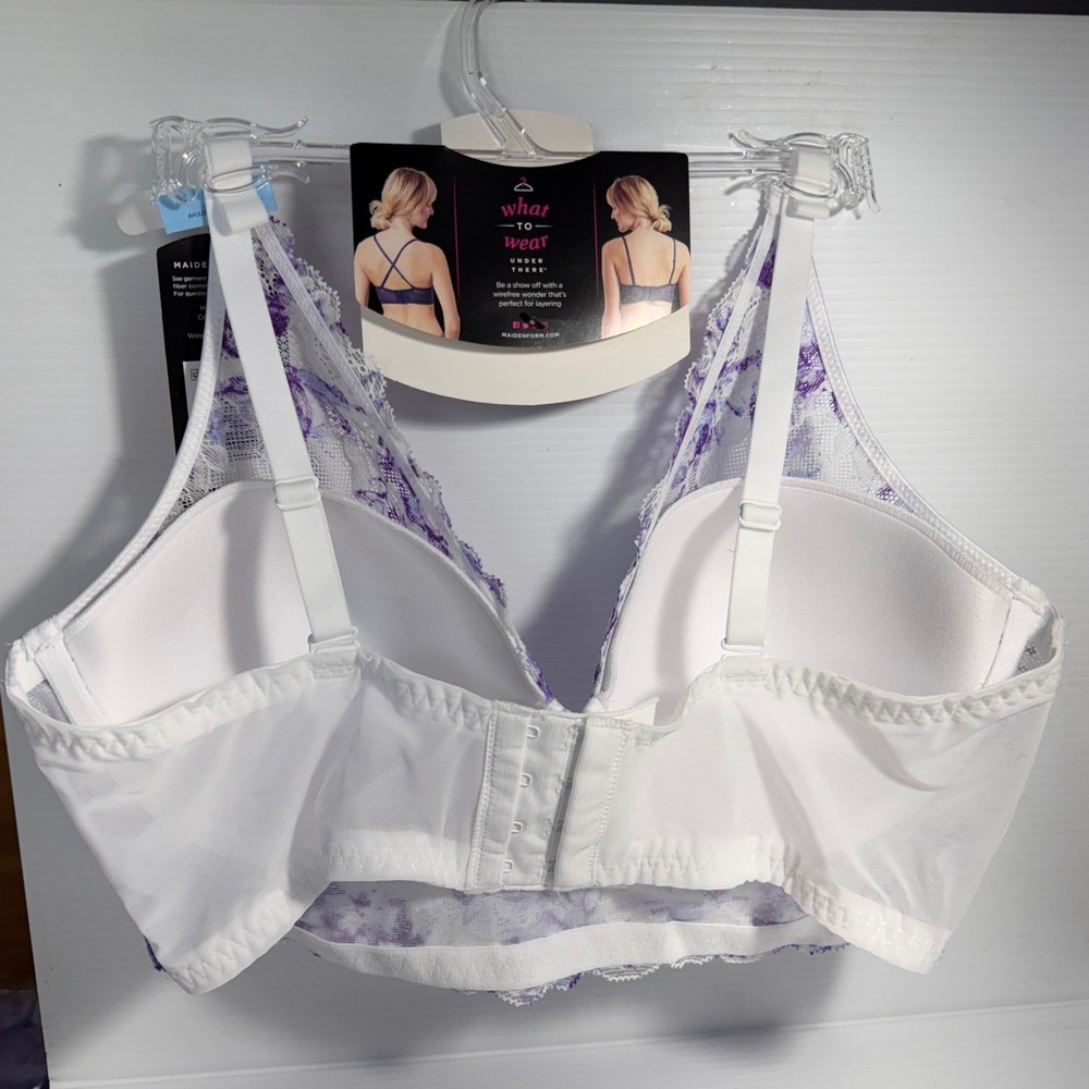 Maidenform Wireless Bralette 38C Purple Floral Lace Convertible DM1188 NEW - Picture 2 of 5